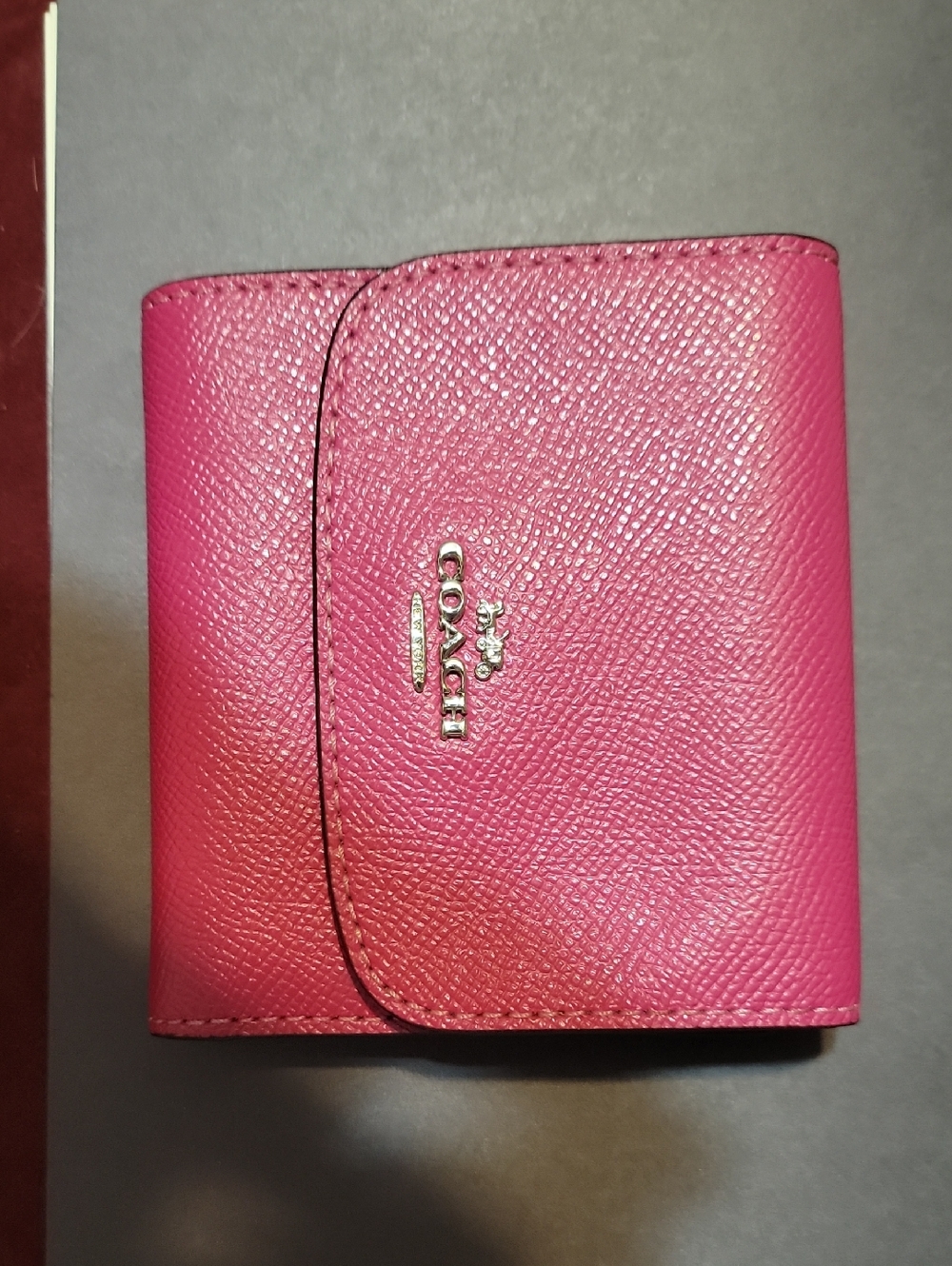 Coach Pebbled Leather Compact Wallet in Hot Pink